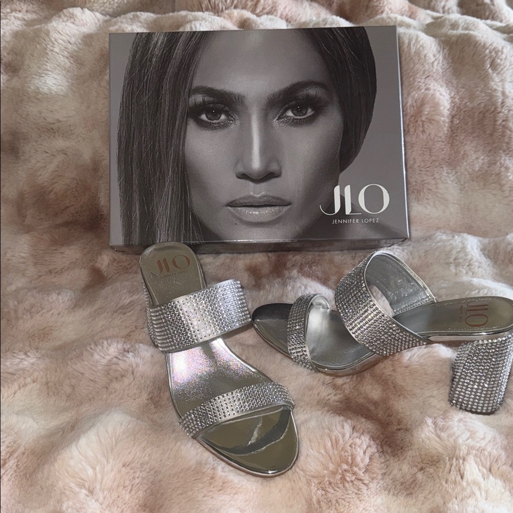 Jennifer Lopez Shimmering Silver Block Heels